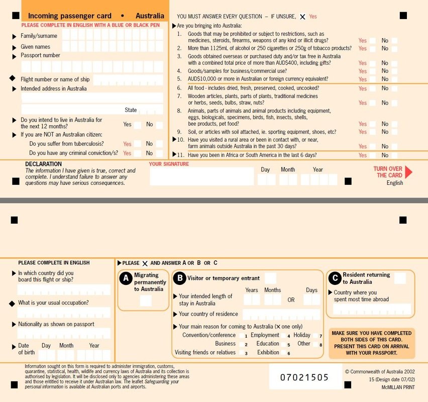 Guide on Australia incoming passenger card 